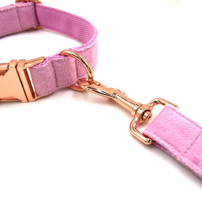 Bow Tie Baby Pink Thick Velvet Dog Collar Set
