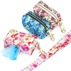 Custom Engraved Floral Dog Collar, Leash, Poop Bag