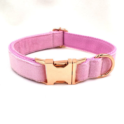 Bow Tie Baby Pink Thick Velvet Dog Collar Set