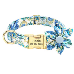 Cute Custom Engraved Floral Dog Collar Set