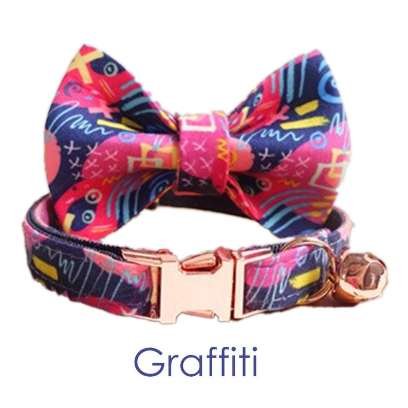 Colorful Bow Tie Personalised Dog Collar Set