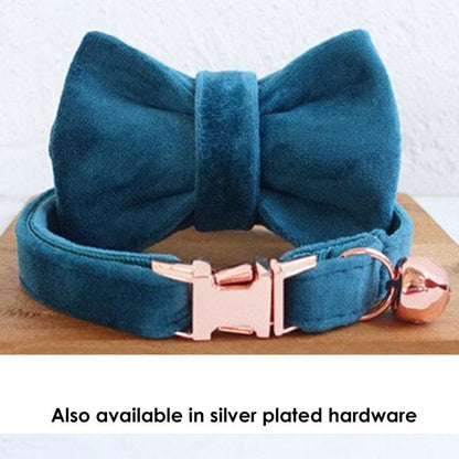 Velvet Personalised Pet collar with removable bowtie