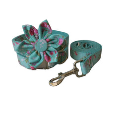 Engraved Pet ID Floral Pattern Dog Collar Set