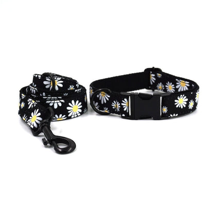 Personalised Black Daisy Custom Dog Collar Combo Set