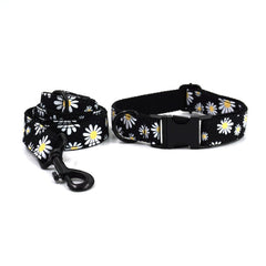Personalized Black Daisy Custom Dog Collar Combo Set