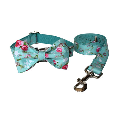 Engraved Pet ID Floral Pattern Dog Collar Set