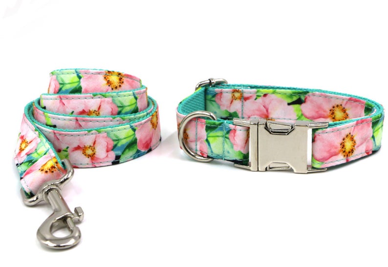 Floral Personalised Bow Tie Dog Collar Set