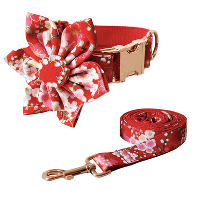 Personalised Red Floral Dog Collar Set