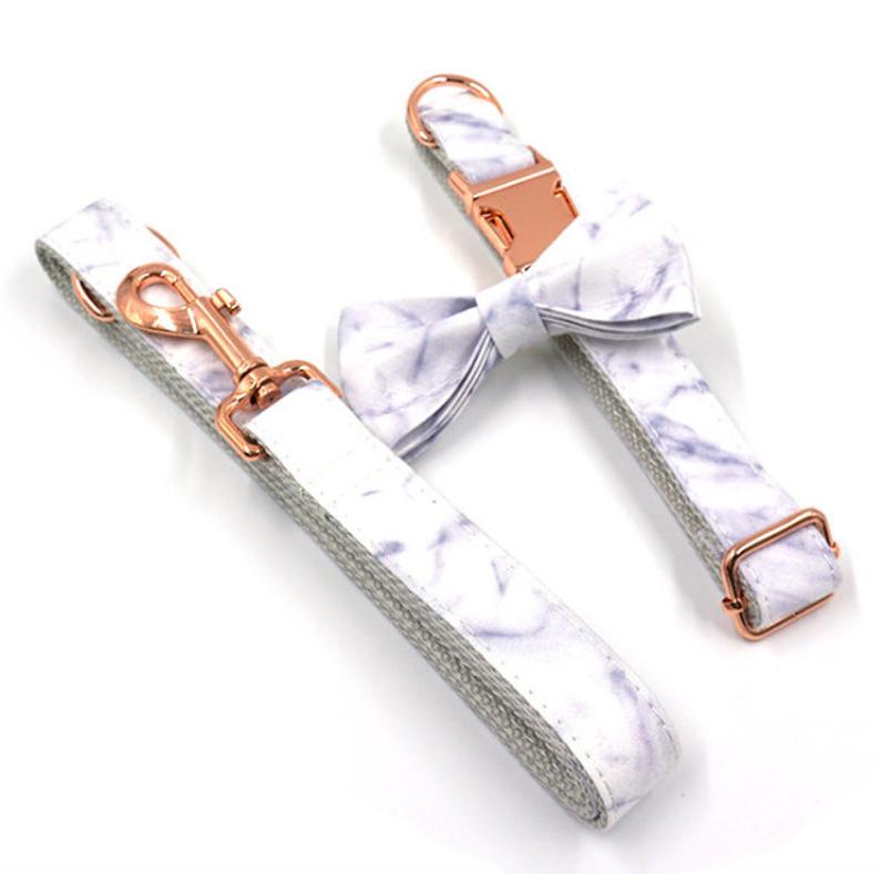 Handmade Engraved Dog Bowtie Collar Set