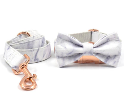 Handmade Engraved Dog Bowtie Collar Set