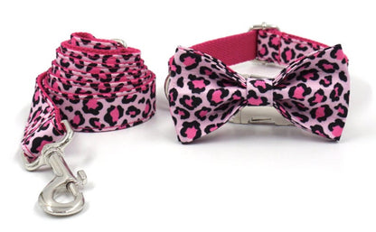 Personalised Pink Leopard Dog Collar Set