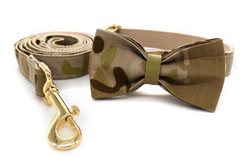 Green Camouflage Engraved Dog Collar Set