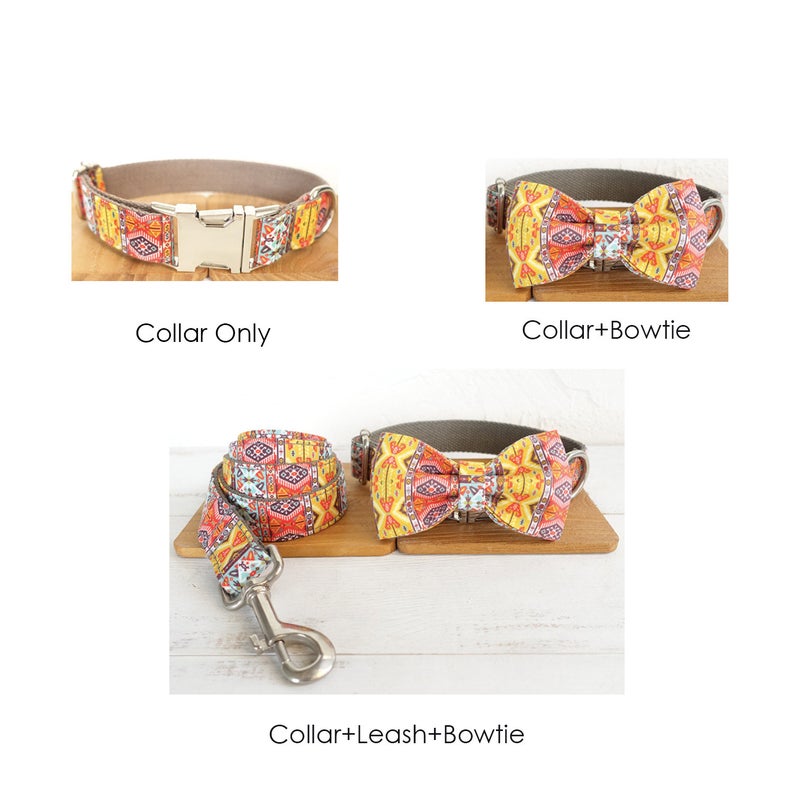 Bohemian Personalised Bow Tie Dog Collar Set