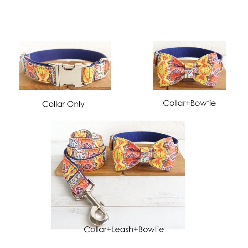 Bohemian Personalised Bow Tie Dog Collar Set