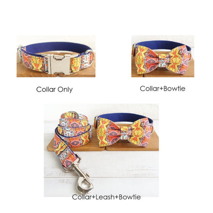 Bohemian Personalised Bow Tie Dog Collar Set