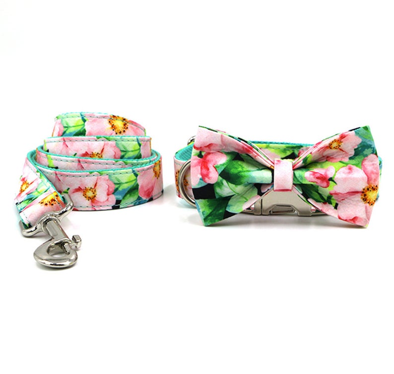 Floral Personalised Bow Tie Dog Collar Set