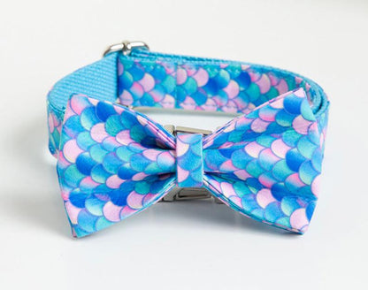 Personalised Mermaid Bow Tie Dog Collar Set