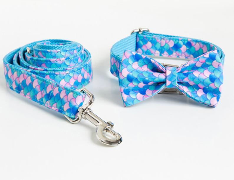 Personalised Mermaid Bow Tie Dog Collar Set