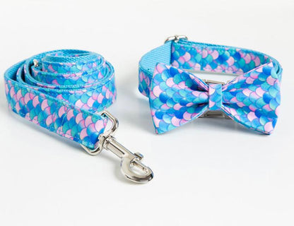 Personalised Mermaid Bow Tie Dog Collar Set