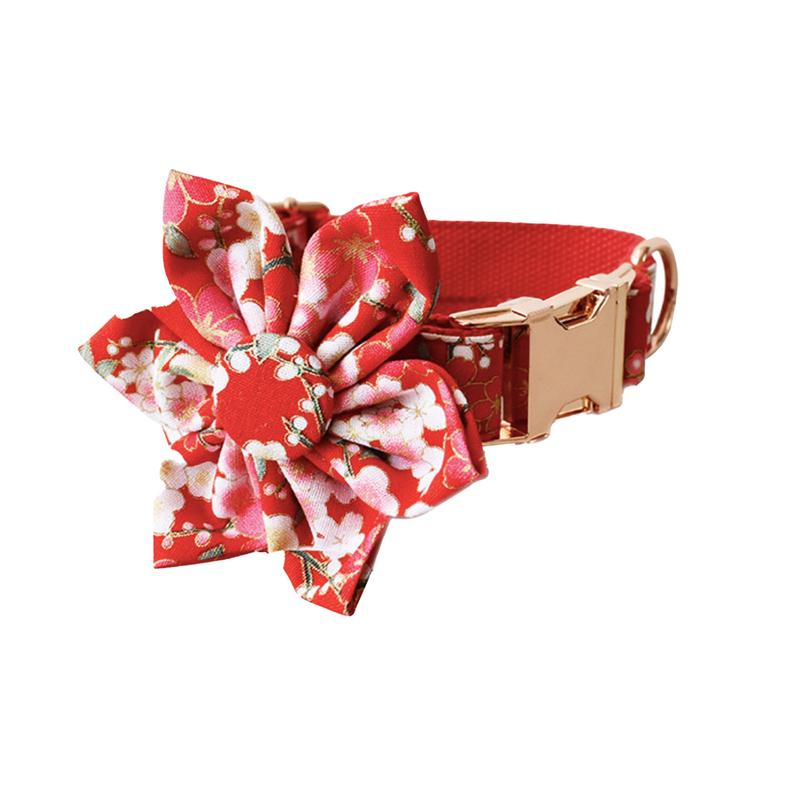 Personalised Red Floral Dog Collar Set
