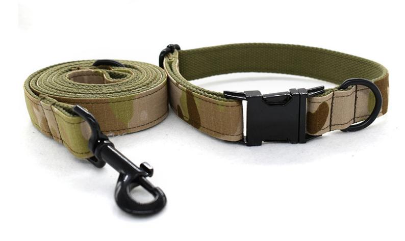 Green Camouflage Engraved Dog Collar Set