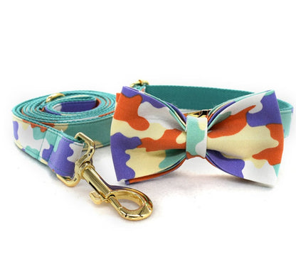 Personalised Camouflage Bow Tie Dog Collar Set