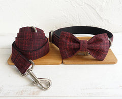 Personalized  Bow Tie BLACK/RED SUIT Dog Collar Set