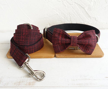 Personalised Bow Tie BLACK/RED SUIT Dog Collar Set