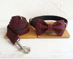 Personalized  Bow Tie BLACK/RED SUIT Dog Collar Set