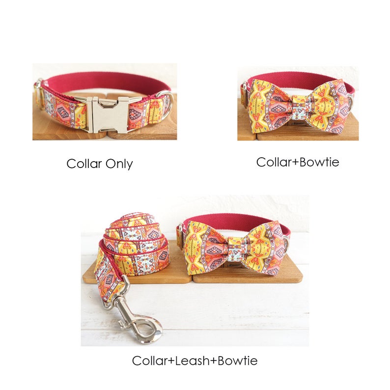 Bohemian Personalised Bow Tie Dog Collar Set