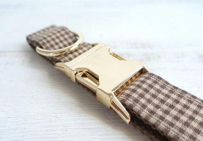 Engraved Aegean Sea Plaid Dog Collar Set