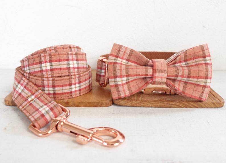 BRITISH Plaid Green Dog Collar Set