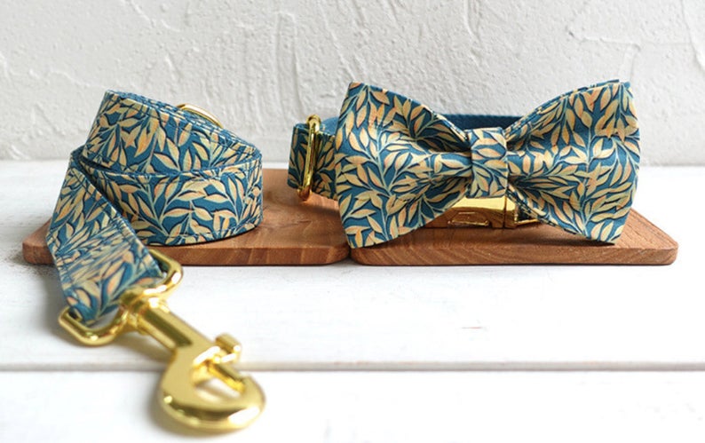 Golden Leaf Custom Dog Collar Bowtie Set