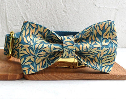 Golden Leaf Custom Dog Collar Bowtie Set