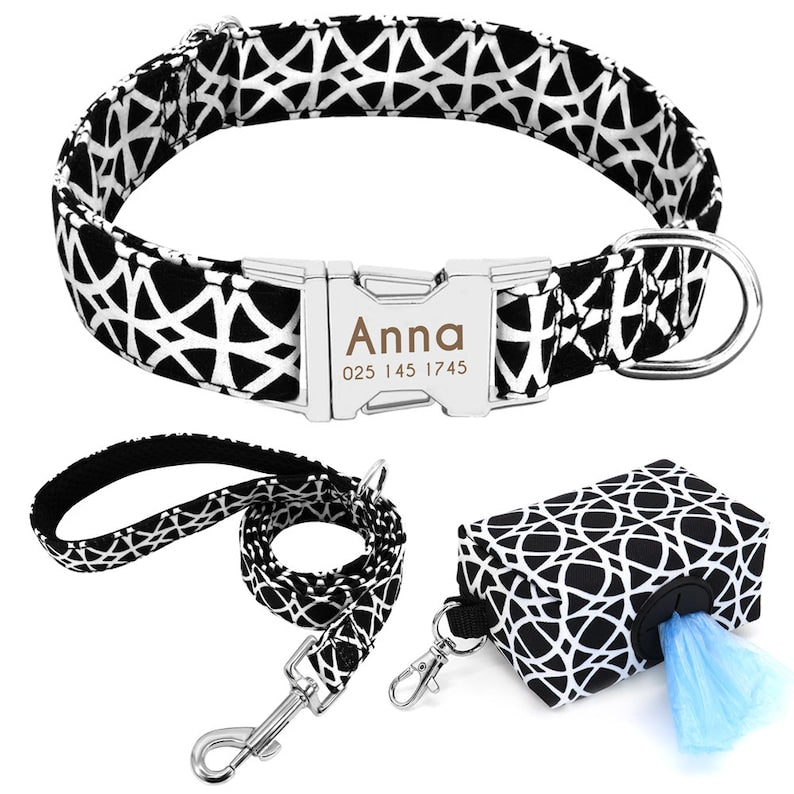 Black and White Dog Collar or Leash Poop Bag