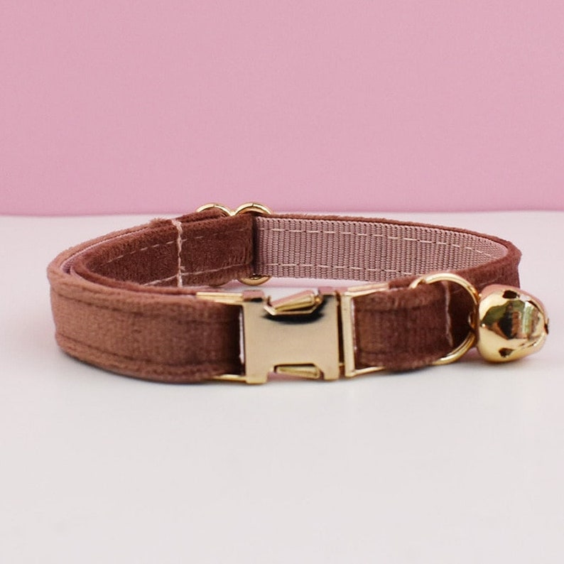 Customizable Cat and Dog Collar with Detachable Bow and Bell - Purple, Brown, and Pink Color Options - Gift for Cat Dog Mom