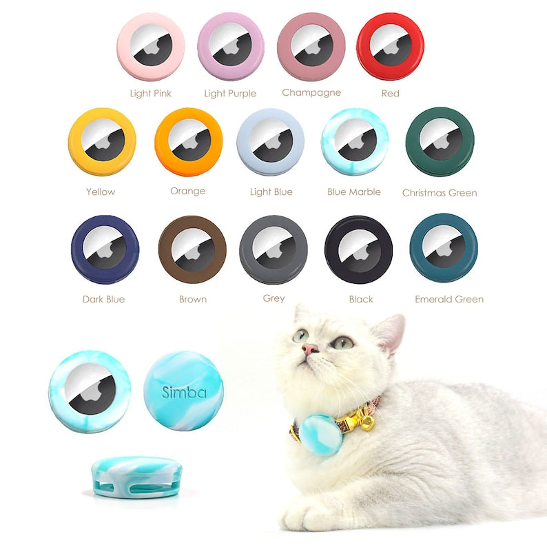Personalized Airtag Holder Collar Attachment, Silicone Shell Cover for Airtag Cat and Dog Collar, Blue, Red, Green, Yellow, Pink, Black