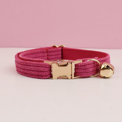 Personalised Corduroy Cat and Small Dog Collar Set with Bow Tie - Pink, White, Orange Free Engraved Name - Perfect Pet Gift