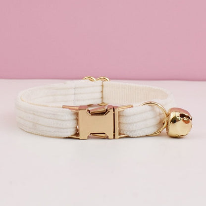 Personalised Corduroy Cat and Small Dog Collar Set with Bow Tie - Pink, White, Orange Free Engraved Name - Perfect Pet Gift