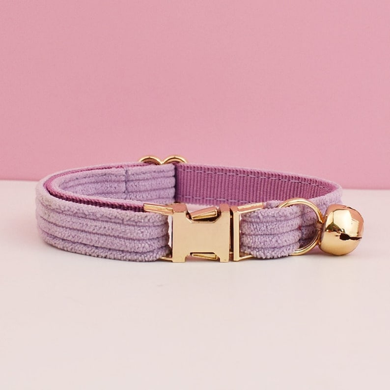 Personalised Corduroy Cat and Small Dog Collar Set with Bow Tie - Pink, White, Orange Free Engraved Name - Perfect Pet Gift