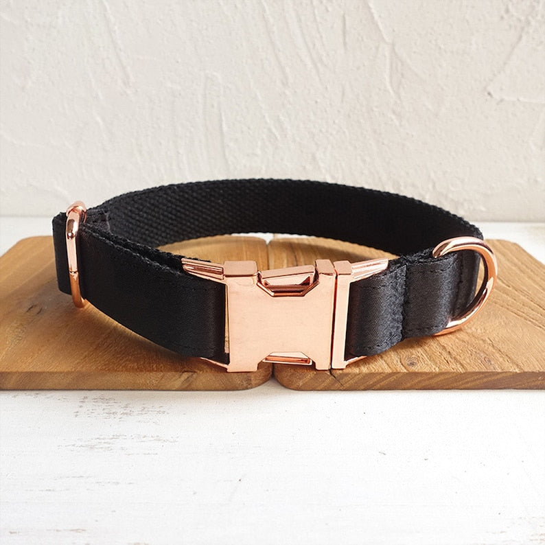 Luxurious Silky Wedding Dog Collar - Personalised with Name - White, Pink, Emerald Green or Black, Detachable Sailor Bowtie