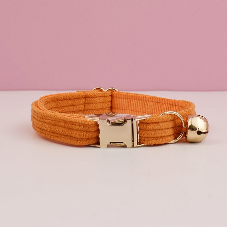 Personalised Corduroy Cat and Small Dog Collar Set with Bow Tie - Pink, White, Orange Free Engraved Name - Perfect Pet Gift