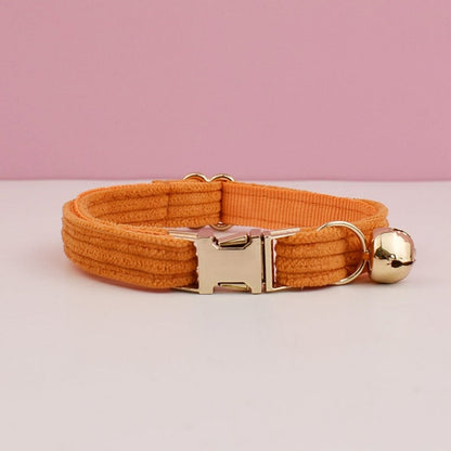 Personalised Corduroy Cat and Small Dog Collar Set with Bow Tie - Pink, White, Orange Free Engraved Name - Perfect Pet Gift