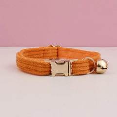 Personalized Corduroy Cat and Small Dog Collar Set with Bow Tie - Pink, White, Orange Free Engraved Name - Perfect Pet Gift