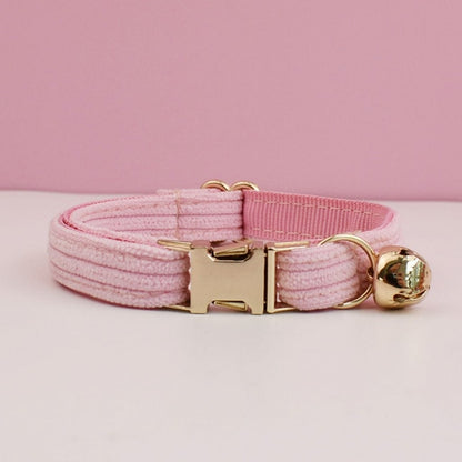 Personalised Corduroy Cat and Small Dog Collar Set with Bow Tie - Pink, White, Orange Free Engraved Name - Perfect Pet Gift