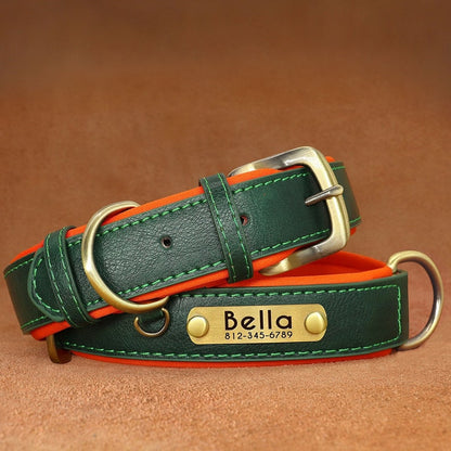 Personalised PU Leather Dog Collar Soft Padded Dog Collar with name plate