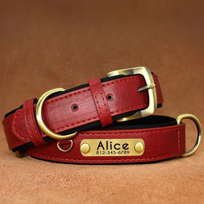 Personalised PU Leather Dog Collar Soft Padded Dog Collar with name plate