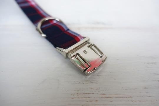 Personalised BLUE PLAID Dog Collar Set