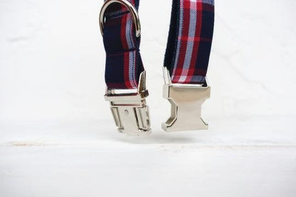 Personalised BLUE PLAID Dog Collar Set