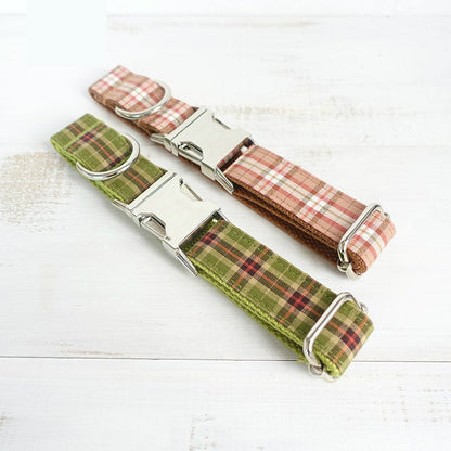 BRITISH Plaid Green Dog Collar Set